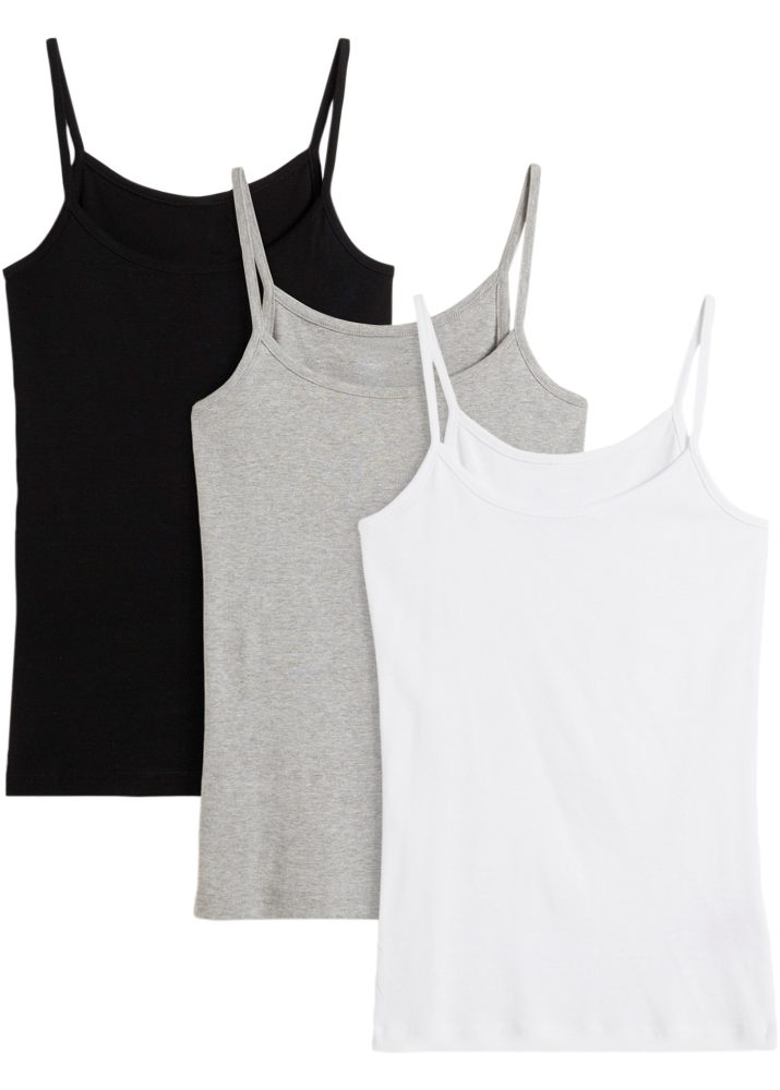 bonprix Shirttop Packung, 3 taillierte Passform, ohne Ärmel, aus leichtem Baumwollmaterial