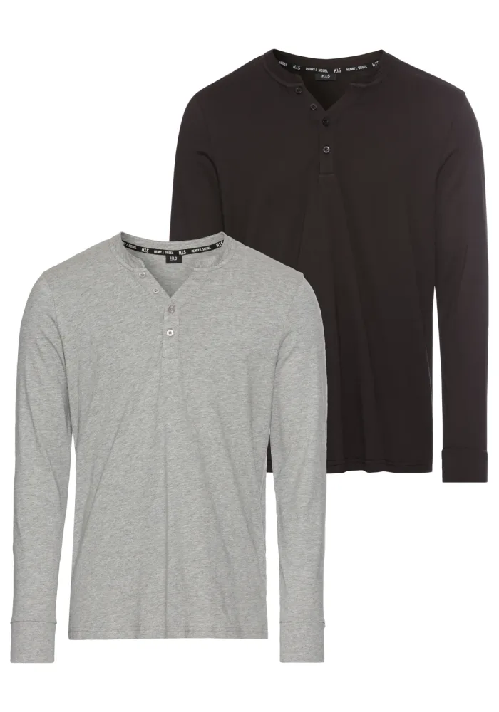 H.I.S Henleyshirt 2-er Pack, mit Knopfleiste