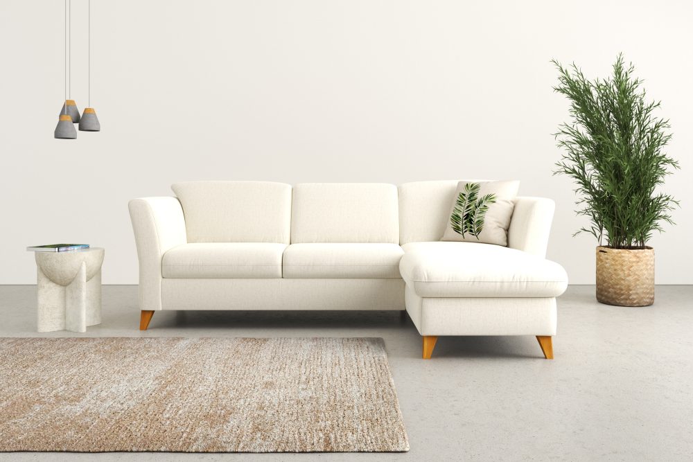 Home affaire Ecksofa »Trelleborg«, Federkern-Polsterung, wahlweise mit Bettfunktion und Bettkasten, Kopfstützen optional