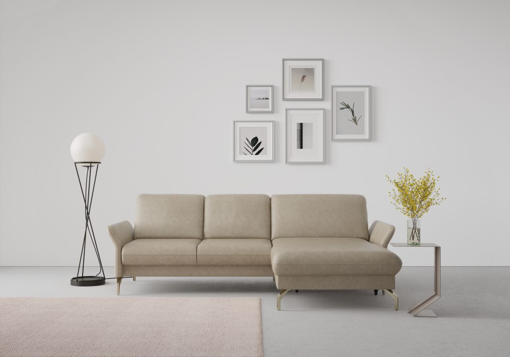 sit&more Ecksofa »Fashion«, wahlweise mit Kopfteilverstellung und Vorziehsitz, motorisch, mit satinierten Nickelfüssen