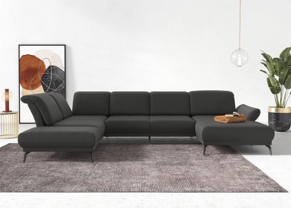 INOSIGN Wohnlandschaft »Coco«, wahlweise mit Sitztiefen, Armteil- und Kopfteilverstellung,im Cord, mit Füssen 15 cm hoch
