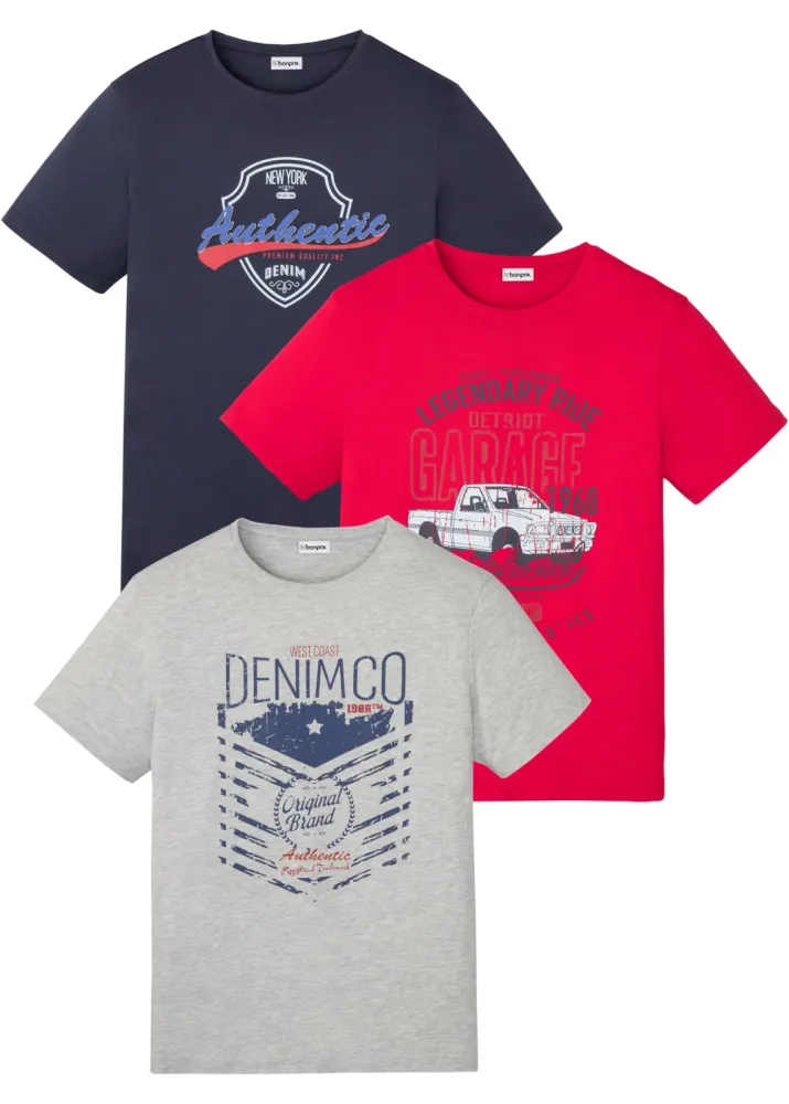 bonprix T-Shirt Packung, 3 regular fit, kurze Ärmel, aus Baumwolle