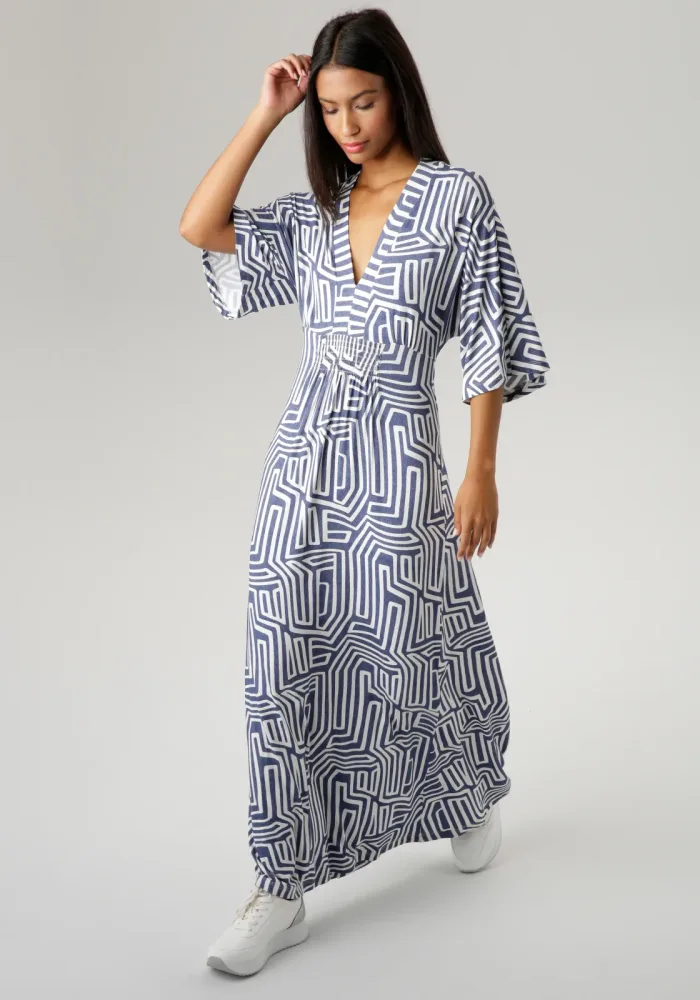 Aniston SELECTED Sommerkleid mit grafischem Druck in Jeansfarbe