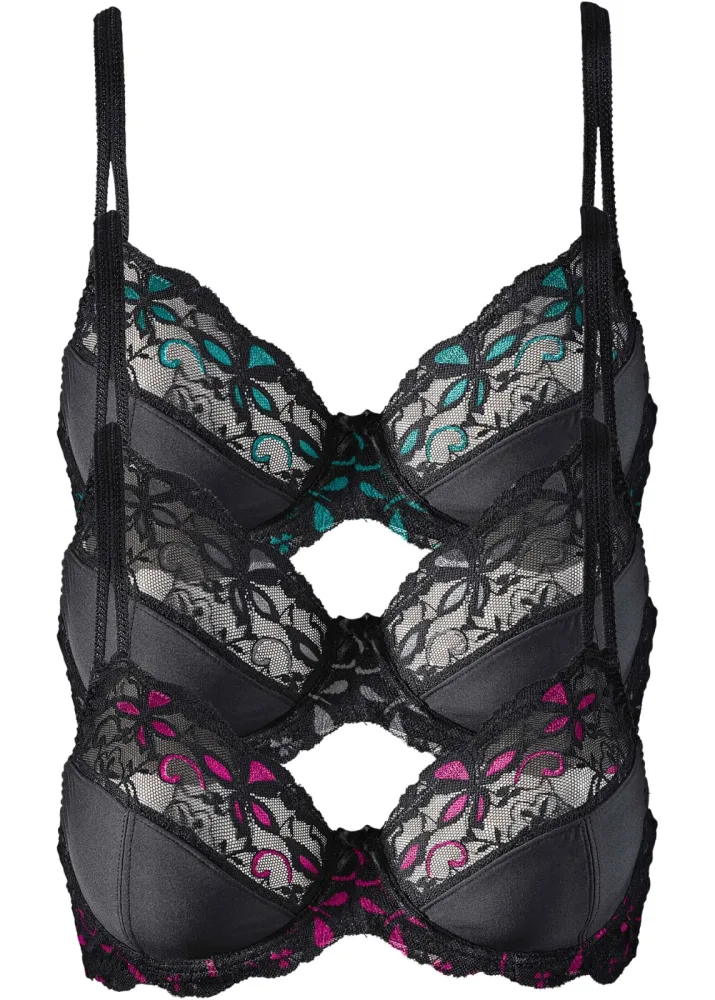 bonprix Bügel-BH mit zarter Spitze (3er Pack)schwarz 85Damen