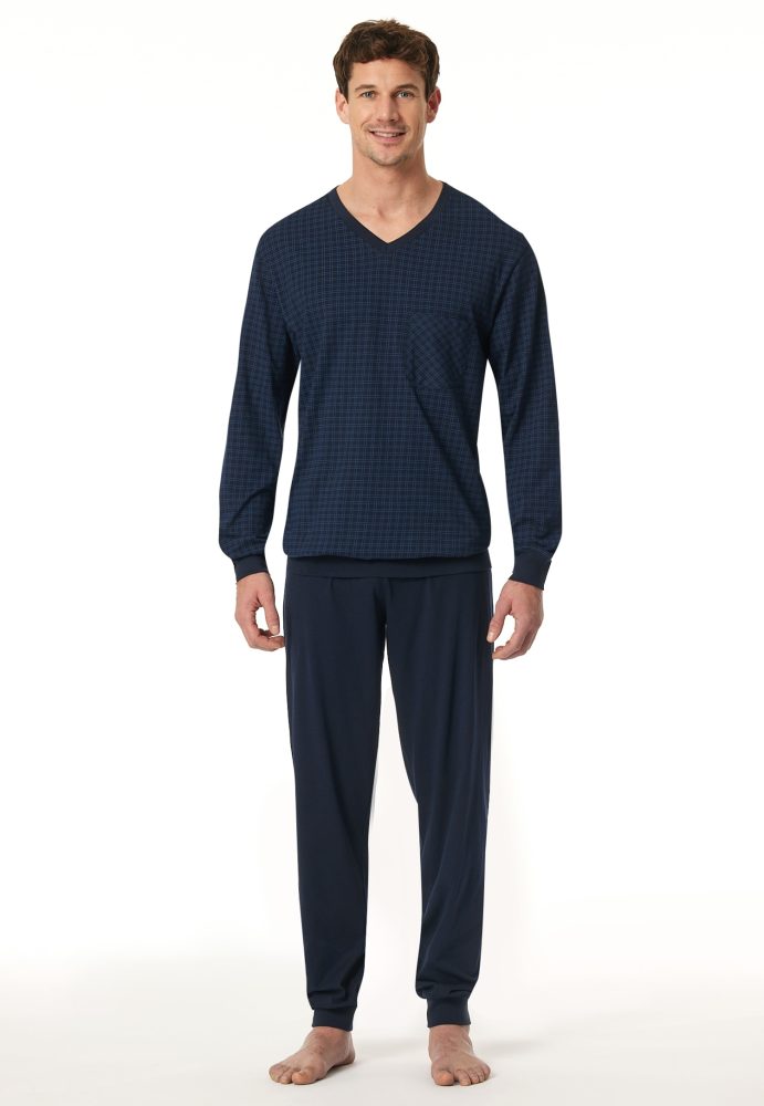 Schiesser Schlafanzug mit Bündchen Dunkelblau - Comfort Essentials für Herren, Größe 4XL, 100 % Baumwolle