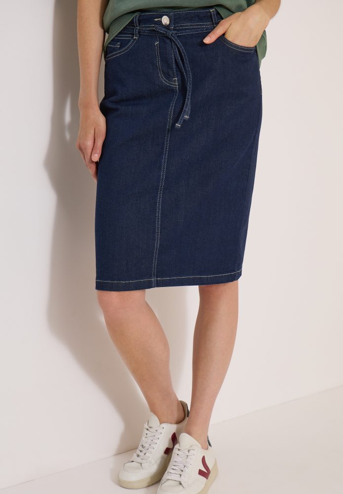 Cecil Jeansrock Knielanger Denimrock mit Gürteldetail
