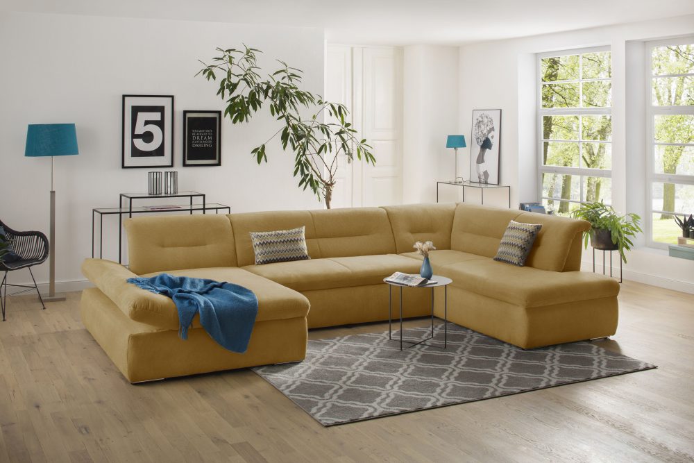 my home Wohnlandschaft »Avesa«, Wahlweise mit Armteilverstellung und Bettfunktion, B/T/H: 355/216/80 cm