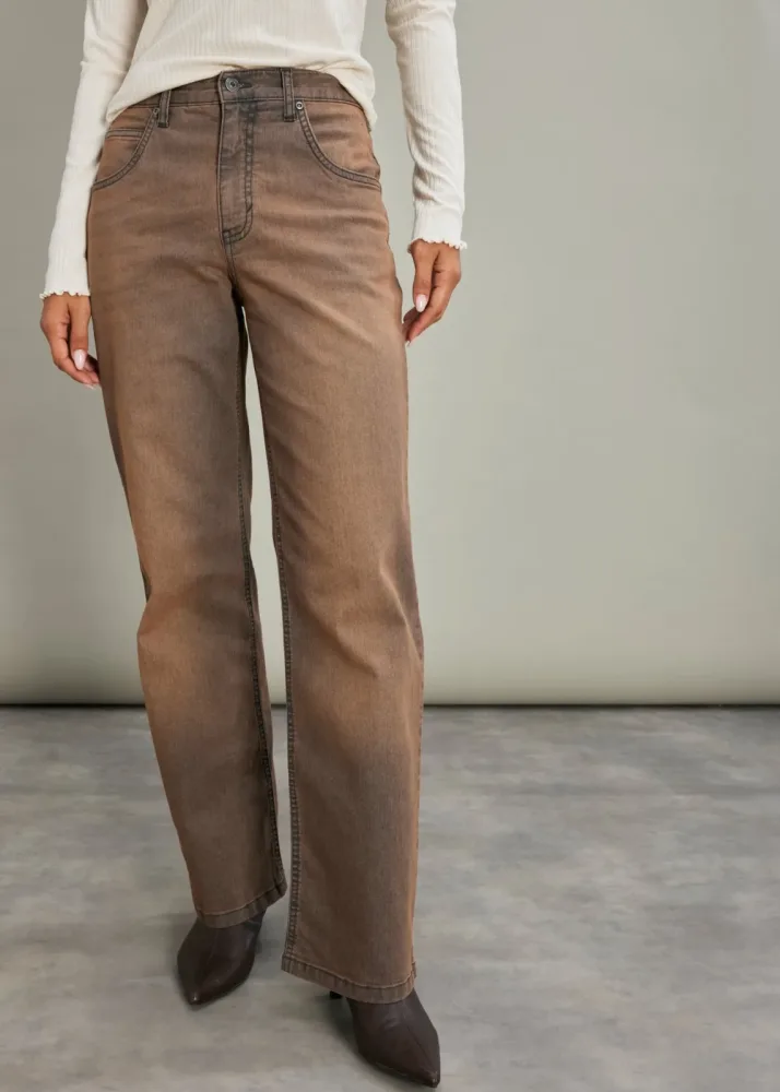 bonprix Wide-Leg-Jeans High Waist mit Vintage Waschungbraun 44Damen