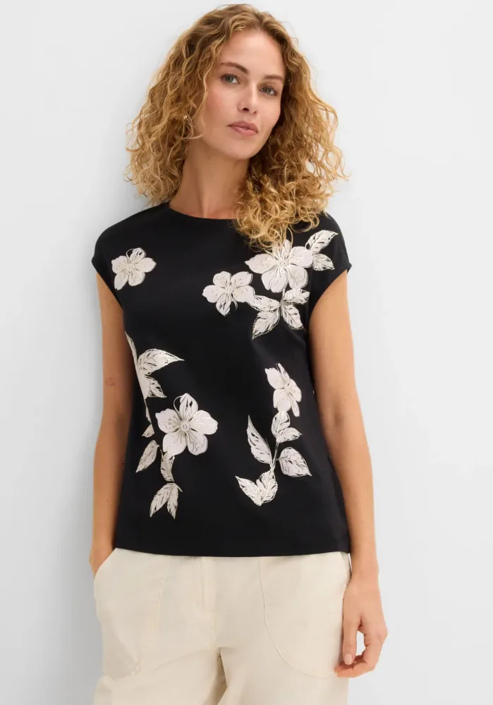 bonprix T-Shirt gerade Passform, Kurzarm, mit modischem Frontprint