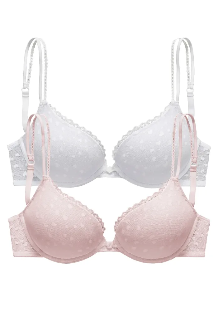 petite fleur Push-up-BH Packung, aus süssem Herzchen-Mesh mit edlen Spaghettiträgern, sexy Dessous