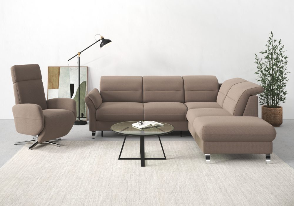 sit&more Ecksofa »Grenoble«, inklusive Federkern, wahlweise mit Bettfunktion, Stauraum, Armteilverstellung und Kopfteilverstellung