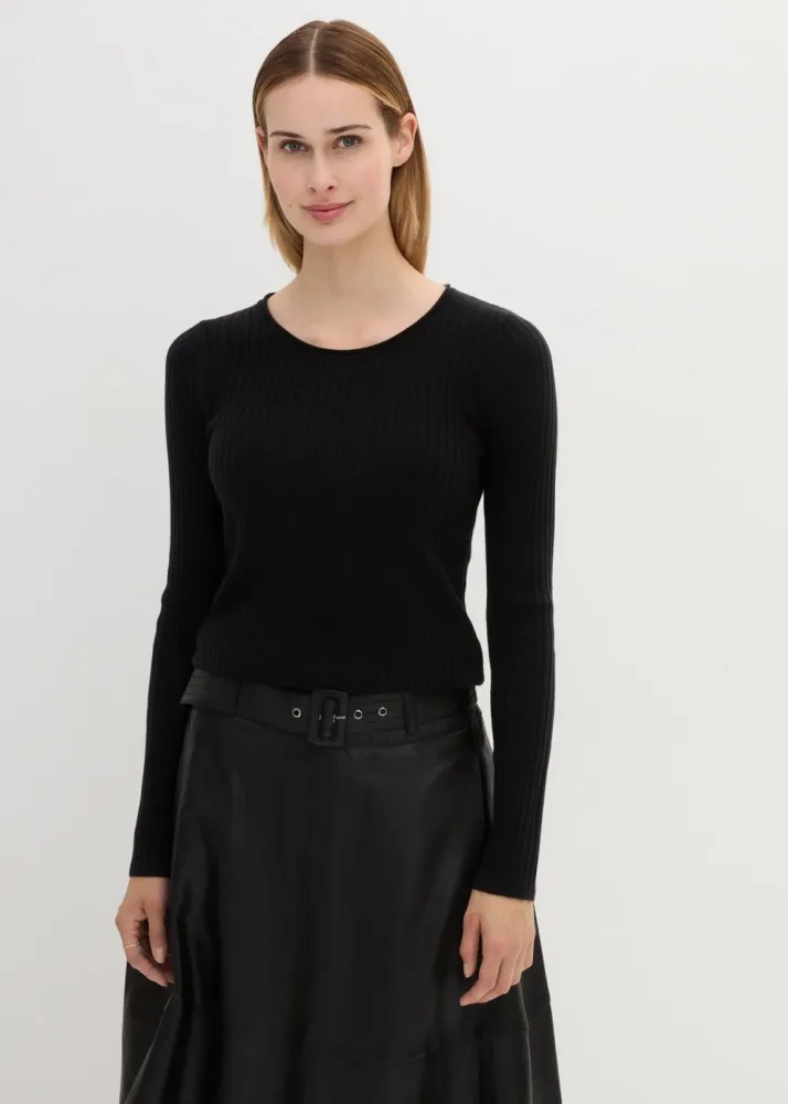 bonprix Strickpullover aus Merinowolle, Langarm, schmale Passform