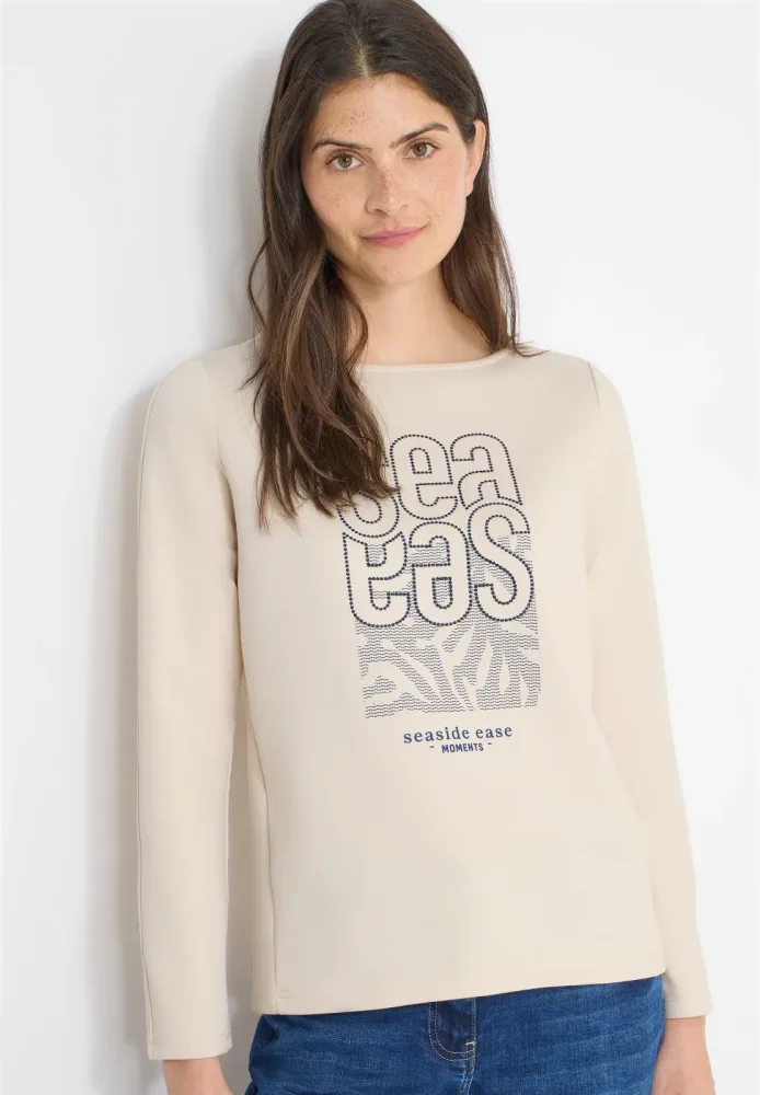 Cecil Langarmshirt modernes Front-Artwork mit Stickerei