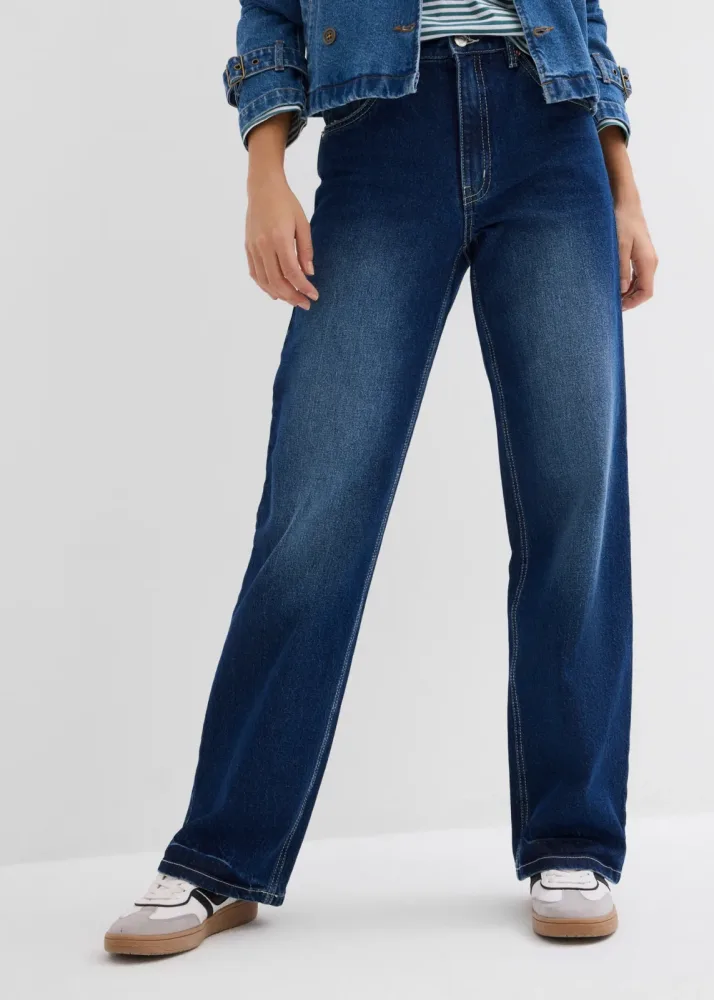 bonprix Weite Jeans loose fit Passform, hoher Bund, aus überwiegend Baumwolle