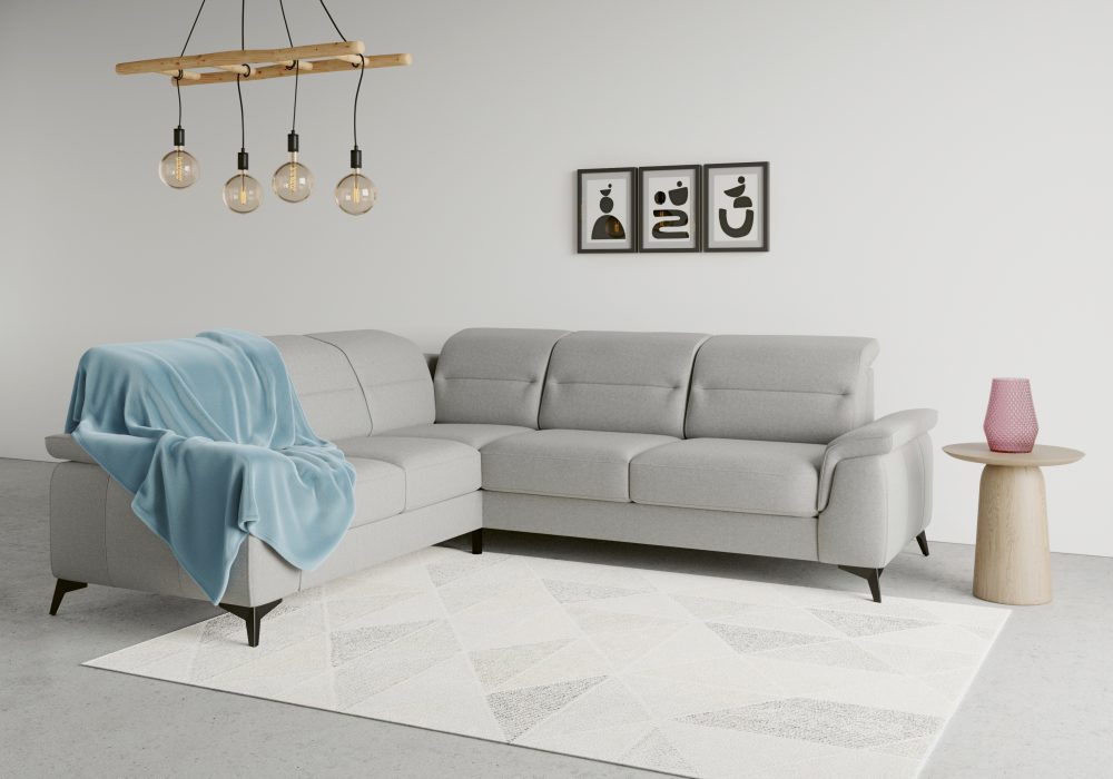 sit&more Ecksofa »Sinatra«, optinal mit Kopfteilverstellung und Armteilfunktion oder mit Kopfteilverstellung, Armteilfunktion, Bettfunktion und Schubkasten, langer Schenkel links oder rechts bestellbar, mattschwarze Metallfüsse