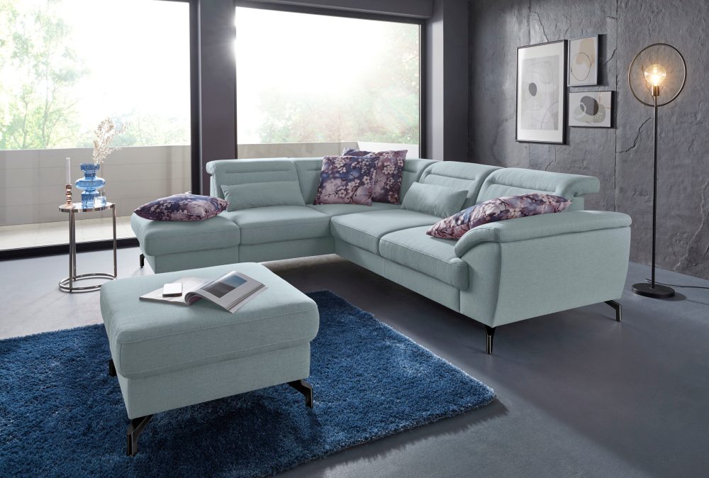sit&more Ecksofa, 12 cm Fusshöhe, inklusive Sitztiefenverstellung, wahlweise Kopfteilverstellung, wahlweise in 2 unterschiedlichen Fussfarben