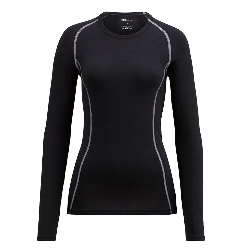ISA bodywear - Shirt langarm, Rundhals, für Damen, Schwarz, Größe XS