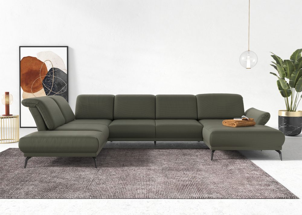 INOSIGN Wohnlandschaft »Coco«, wahlweise mit Sitztiefen, Armteil- und Kopfteilverstellung,im Cord, mit Füssen 15 cm hoch