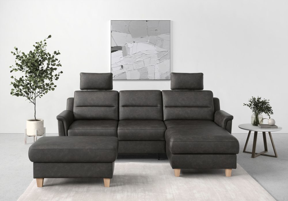 sit&more Ecksofa »Farö«, inklusive Federkern, mit naturfarbenen Füssen, wahlweise mit Bettfunktion und Bettkasten