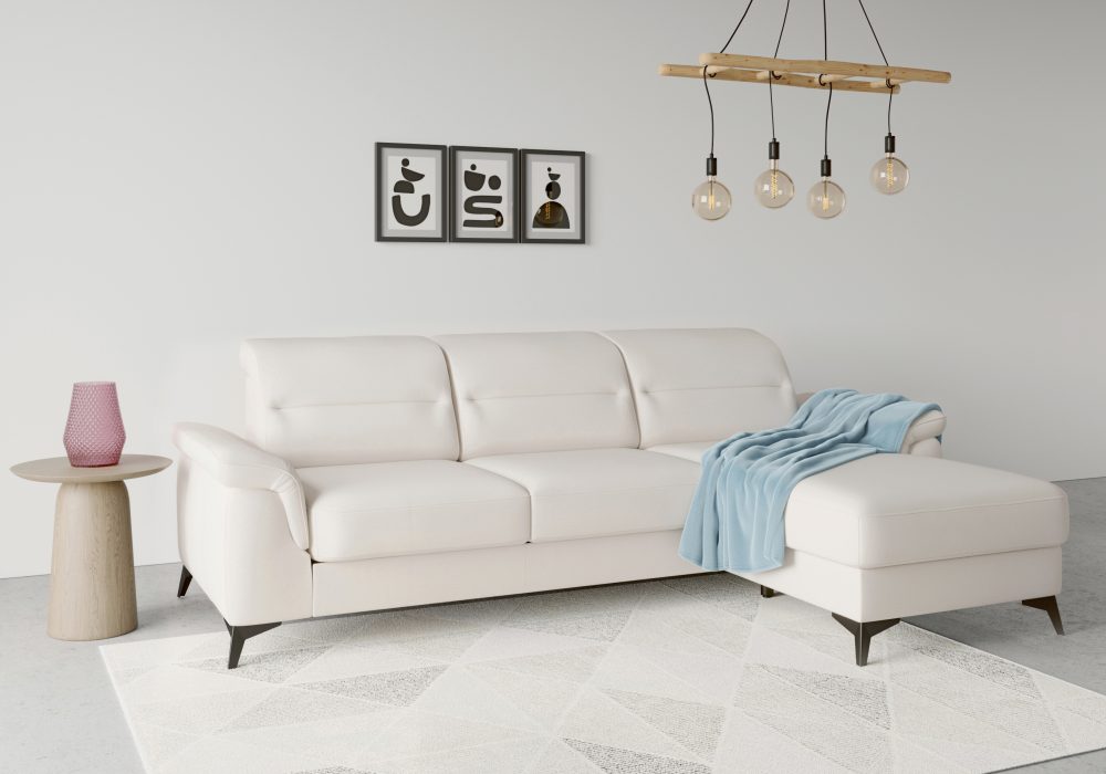 sit&more Ecksofa »Sinatra«, mit Recamiere, optional mit Kopfteilverstellung und Armteilfunktion oder mit Kopfteilverstellung, Armteilfunktion, Bettfunktion und Bettkasten, mattschwarze Metallfüsse