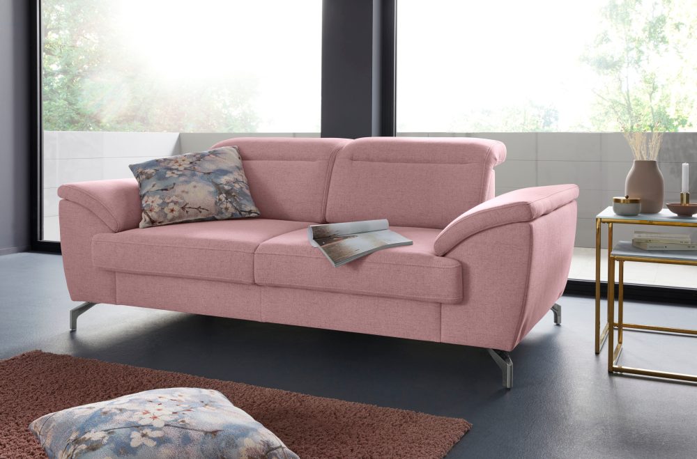 sit&more 2-Sitzer, 12 cm Fusshöhe, inklusive Sitztiefenverstellung, wahlweise Kopfteilverstellung, wahlweise in 2 unterschiedlichen Fussfarben