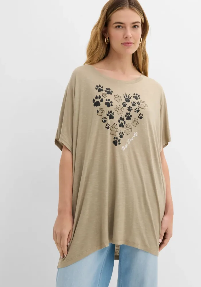 bonprix T-Shirt Oversize-Passform, Kurzarm, mit dekorativem Druck, aus Viskose