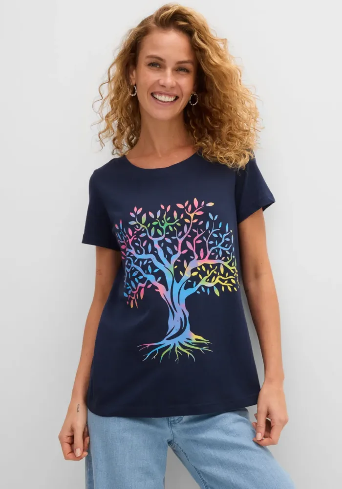 bonprix Bedrucktes T-Shirt aus Bio-Baumwolleblau 40Damen