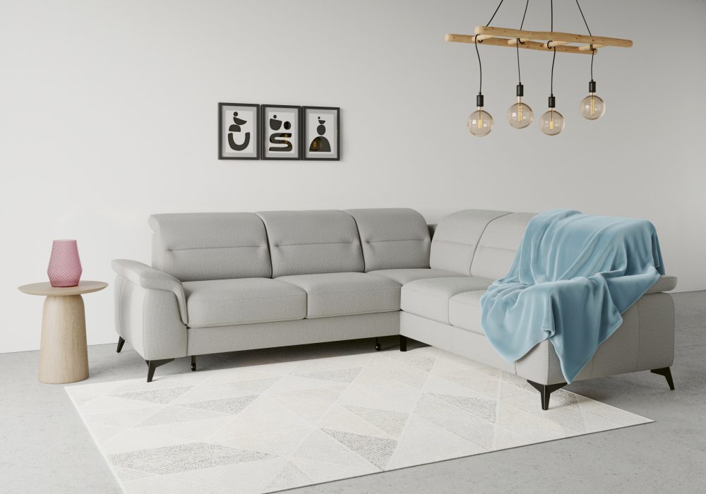 sit&more Ecksofa »Sinatra«, optinal mit Kopfteilverstellung und Armteilfunktion oder mit Kopfteilverstellung, Armteilfunktion, Bettfunktion und Schubkasten, langer Schenkel links oder rechts bestellbar, mattschwarze Metallfüsse