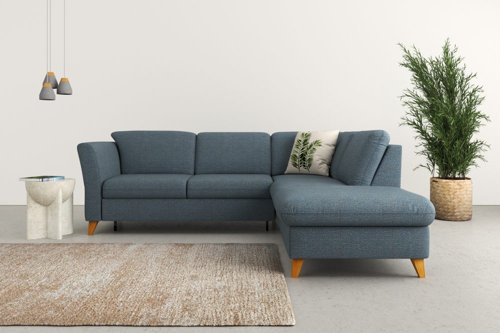 Home affaire Ecksofa »Trelleborg«, Federkern-Polsterung, wahlweise mit Bettfunktion und Stauraum, Kopfstützen optional