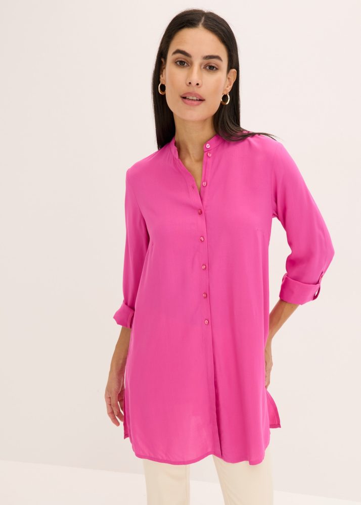 bonprix Longbluse gerade Passform, mit langem Arm, aus Viskose, mit Stehkragen