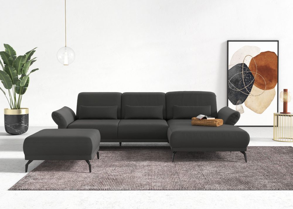INOSIGN Ecksofa »Coco«, wahlweise mit Sitztiefen, Armteil- und Kopfteilverstellungim Cord, mit Füssen 15 cm hoch