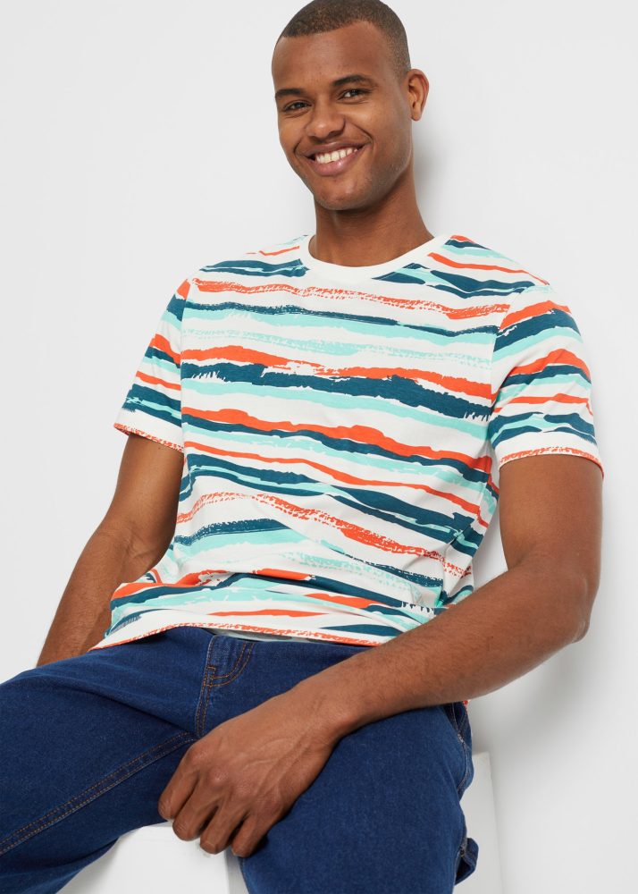 bonprix T-Shirt Regular Fit, Kurzarm, bunt gestreift, aus Baumwolle