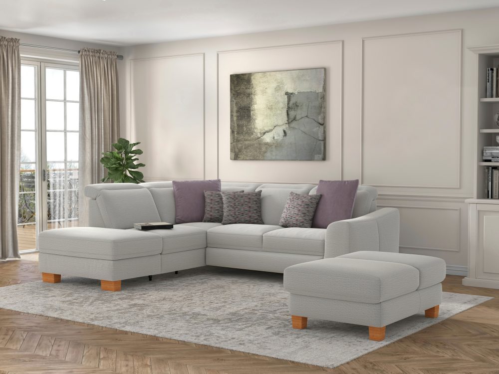 sit&more Ecksofa »Durness«, mit Federkern und hochwertigen Massivholzfüssen, wahlweise mit Kopfteilverstellung, Bettfunktion und Stauraum oder mit Bettfunktion und Bettkasten