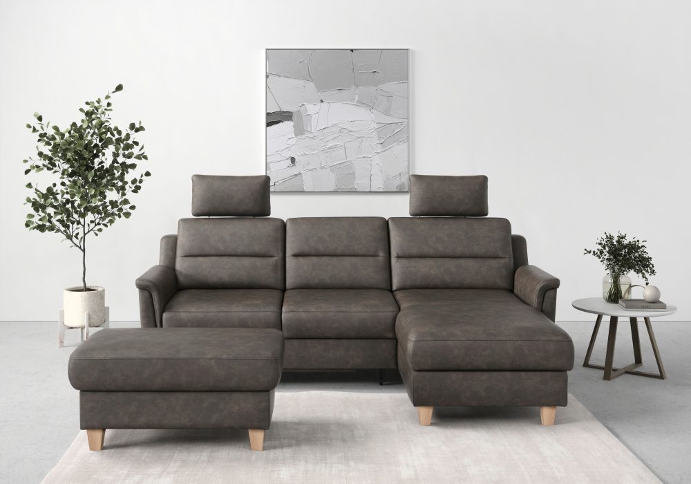 sit&more Ecksofa »Farö«, inklusive Federkern, mit naturfarbenen Füssen, wahlweise mit Bettfunktion und Bettkasten