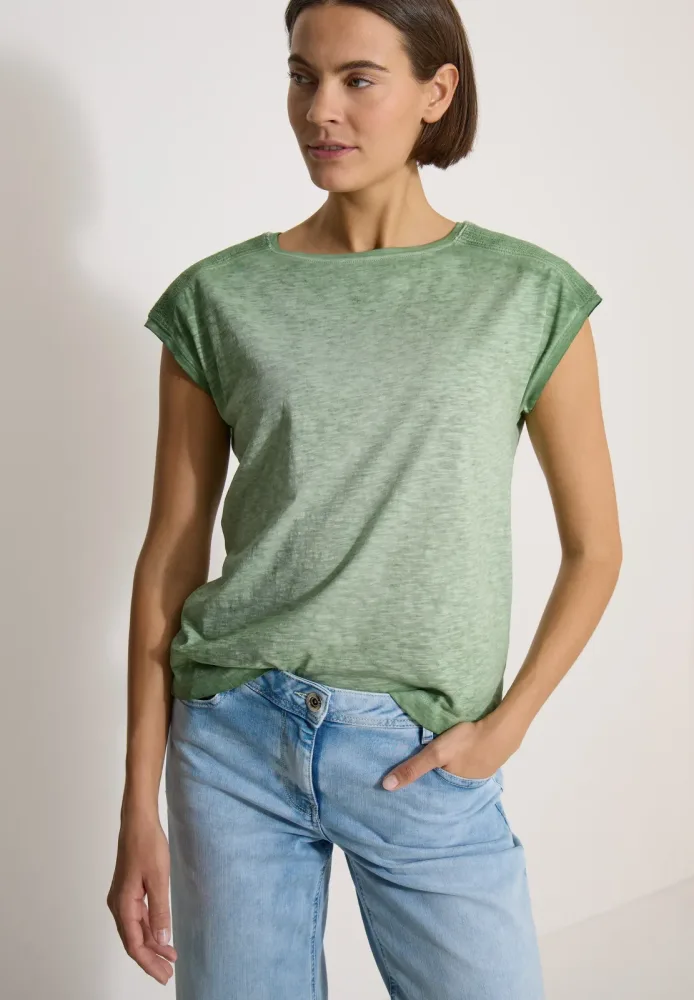 Cecil T-Shirt U-Boot-Ausschnitt, Garment-Dye Optik