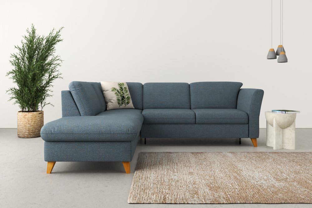 Home affaire Ecksofa »Trelleborg«, Federkern-Polsterung, wahlweise mit Bettfunktion und Stauraum, Kopfstützen optional