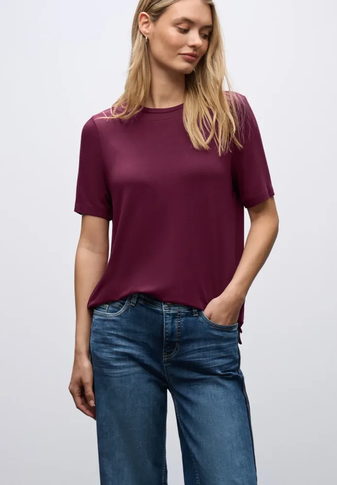 STREET ONE Kurzarmshirt mit Chiffon-Detail