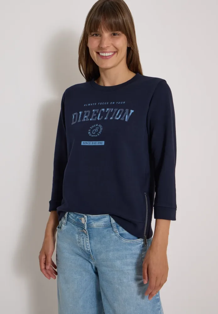 3/4-Arm Shirt mit Rundhals und Wording