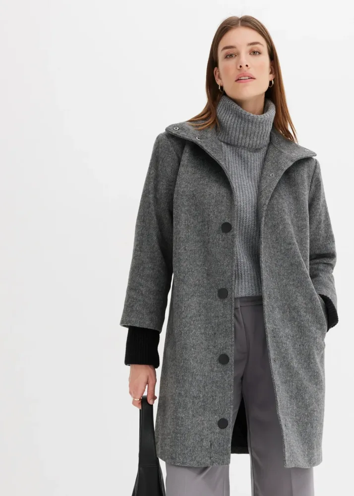 bonprix Kurzmantel in Wolloptikschwarz 48Damen