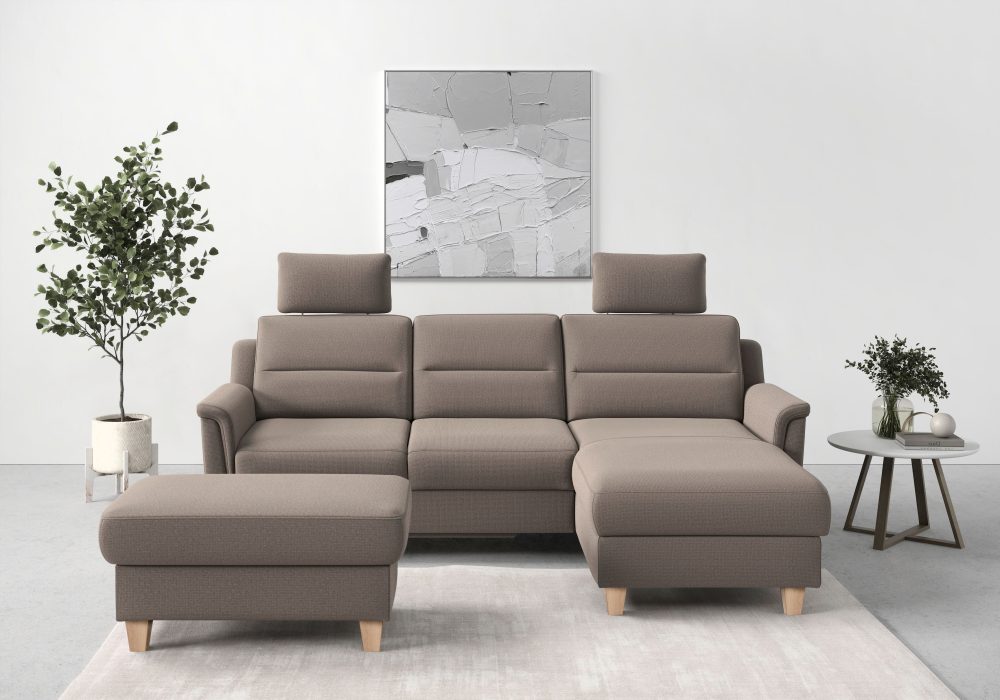 sit&more Ecksofa »Farö«, inklusive Federkern, mit naturfarbenen Füssen, wahlweise mit Bettfunktion und Bettkasten