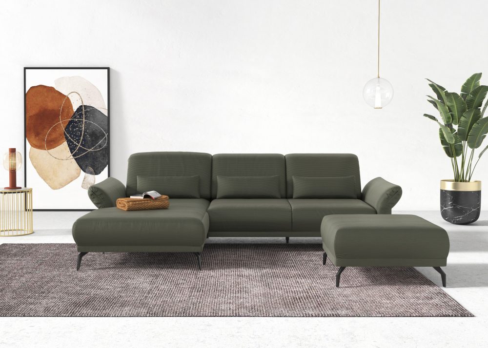INOSIGN Ecksofa »Coco«, wahlweise mit Sitztiefen, Armteil- und Kopfteilverstellungim Cord, mit Füssen 15 cm hoch