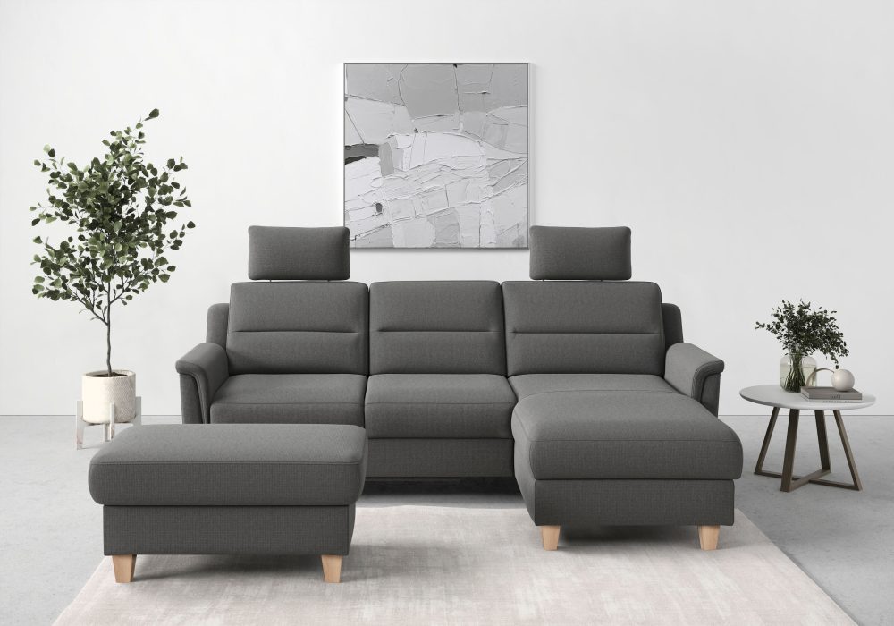 sit&more Ecksofa »Farö«, inklusive Federkern, mit naturfarbenen Füssen, wahlweise mit Bettfunktion und Bettkasten