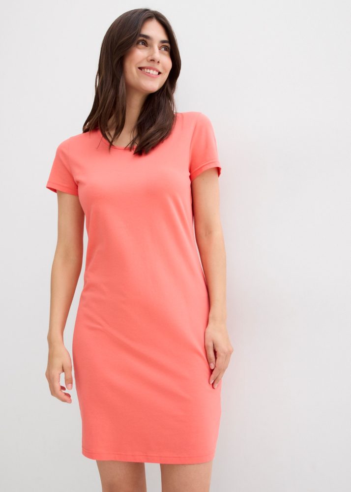 bonprix Jerseykleid bequeme Passform, aus Baumwolle mit Elasthan, Kurzarm-Design