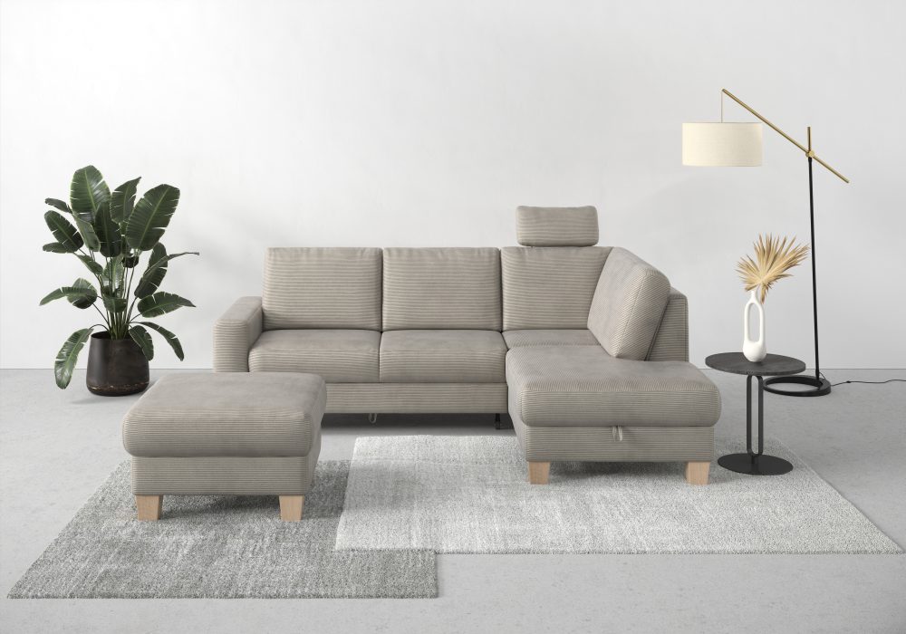 Home affaire Ecksofa »Summer«, mit Ottomane, wahlweise mit Bettfunktion und Bettkasten, Cord-Bezug