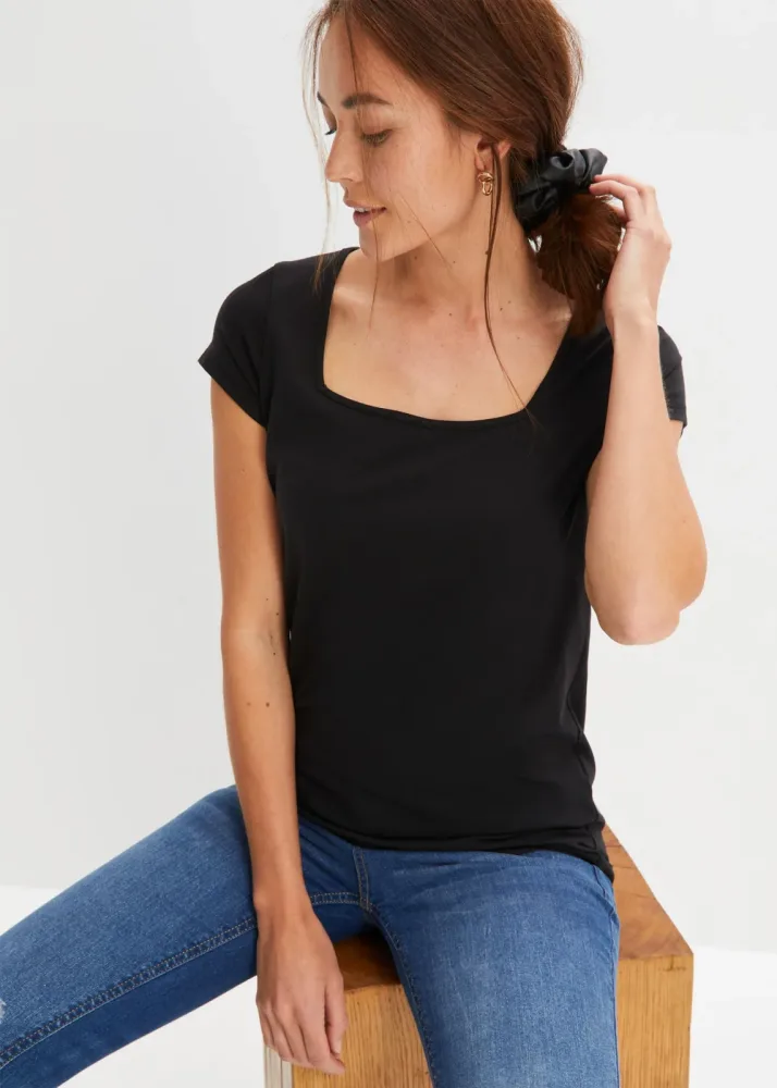 bonprix T-Shirt Loose Fit, kurzärmlig, eckiger Karree-Ausschnitt