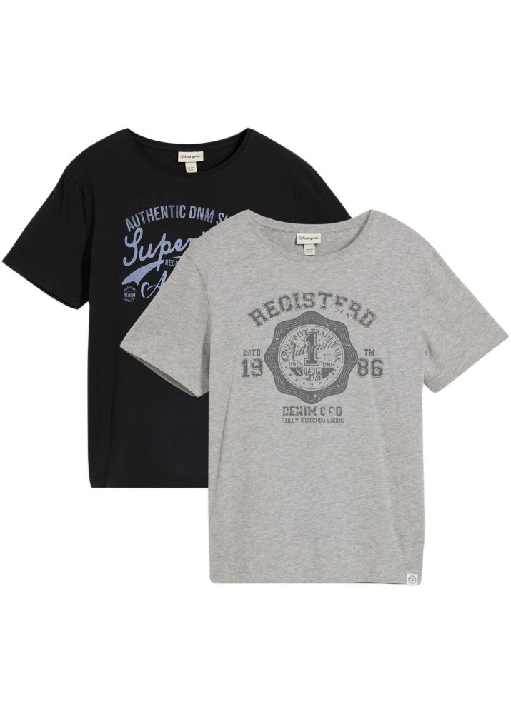 bonprix T-Shirt Packung, 2 regular fit, Kurzarm, coole Frontprints