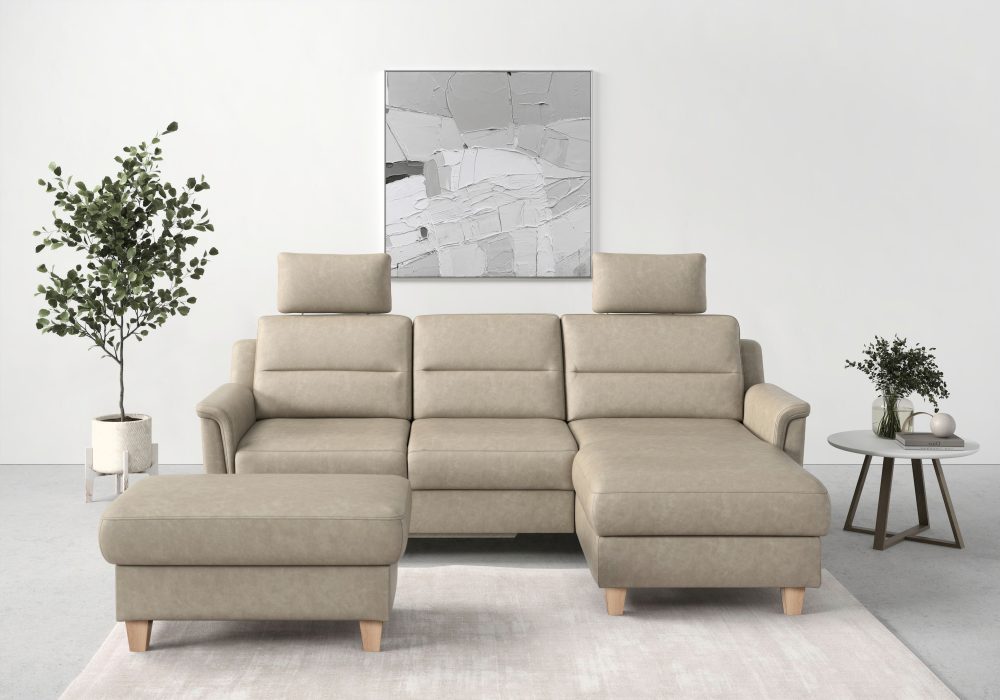 sit&more Ecksofa »Farö«, inklusive Federkern, mit naturfarbenen Füssen, wahlweise mit Bettfunktion und Bettkasten