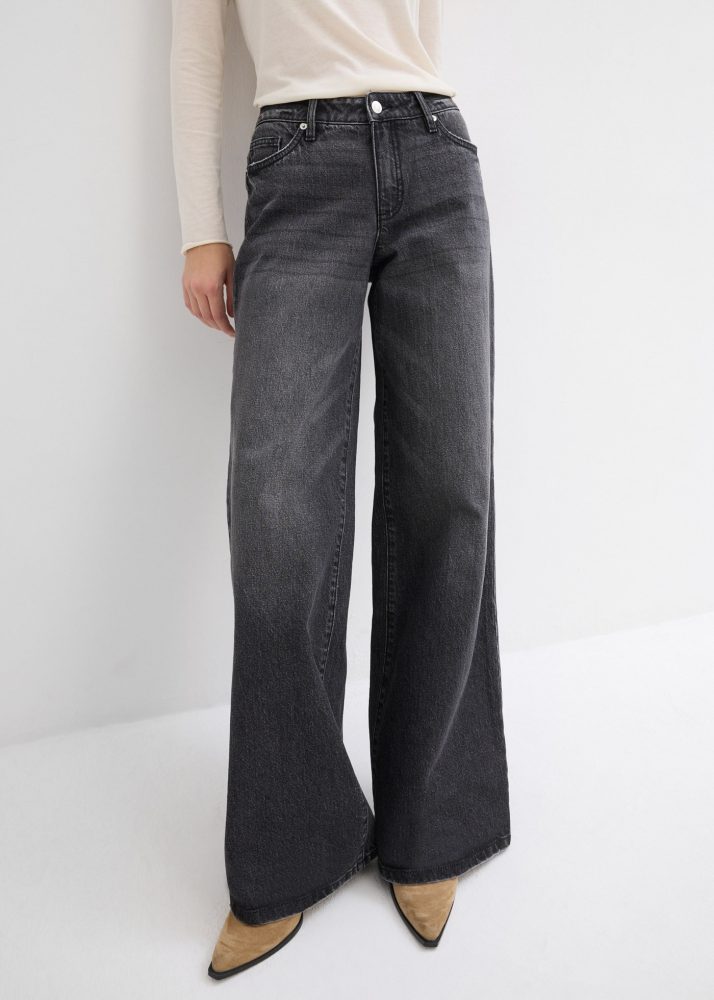 bonprix Weite Jeans 1 mittlere Bundhöhe, aus festem Baumwoll-Denim, mit Zip Fly und Knopf