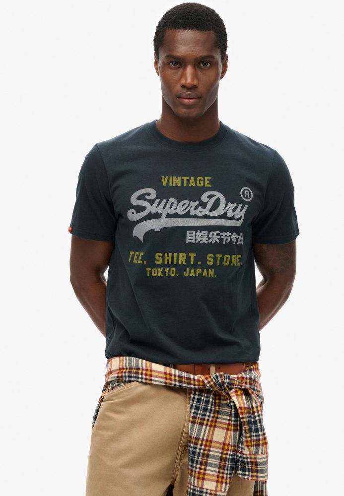 Superdry - T-Shirt  1er Pack Bequem sitzend-VI Heritage Relaxed Tee, für Herren, Nachtblau, Größe M