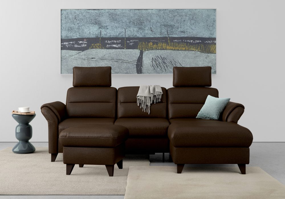 sit&more Ecksofa »Mellum«, inklusive Federkern, wahlweise mit Bettfunktion, Bettkasten und Armteilfunktion